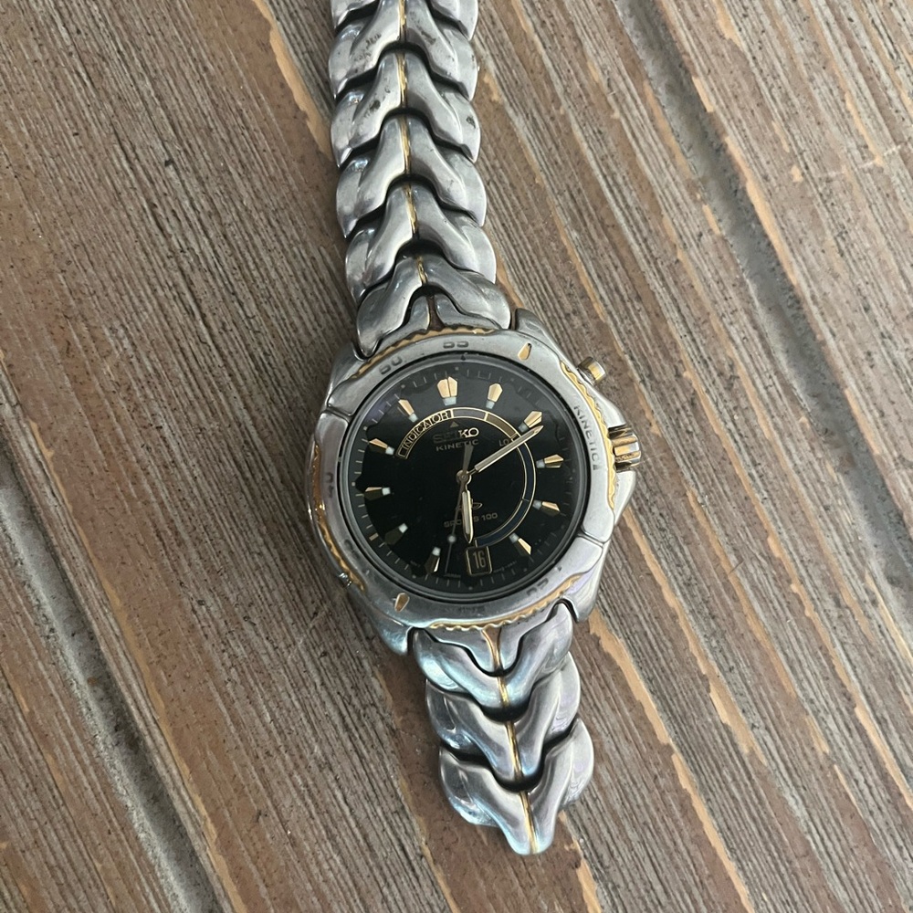 Seiko Silver and Gold Watch with Black Dial